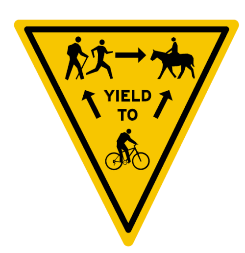 Multi-use trail yield right of way trail sign.